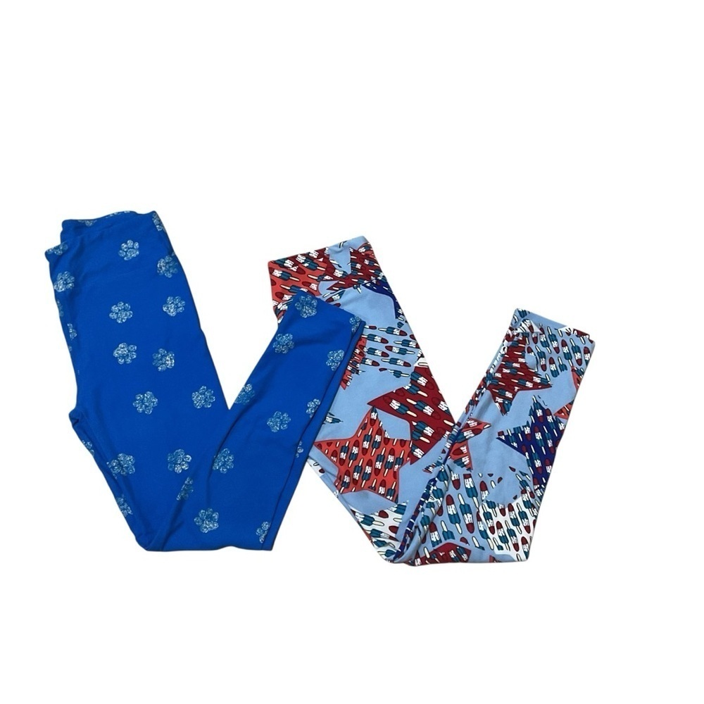 LuLaRoe Women's One Size Leggings Lot of 2 Patriotic Paw Print Colorful Soft